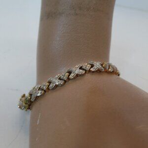 PAJ BB China (Stamped) Gold & Silvertone Diamond Cut "X Pattern" Tennis Bracelet